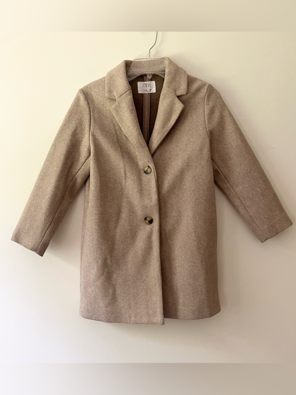 Girls ZARA Pea Coat Neutral Beige 9-10 Classic Traditional Old Money Preppy